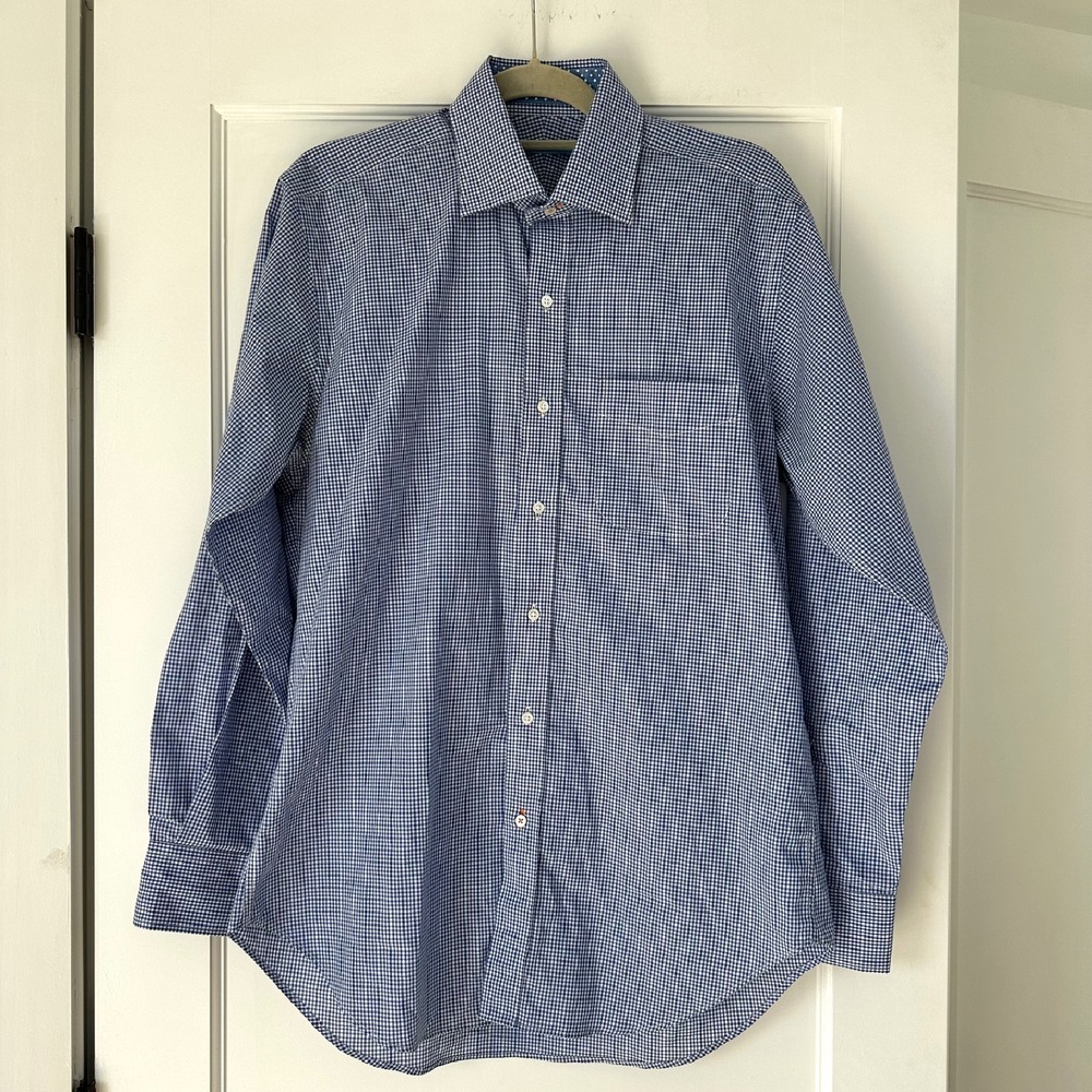 J.McLaughlin Gingham Shirt Button Down Long Sleeve Dress Shirt Small men's blue